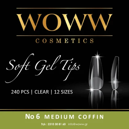 Soft Gel Tips Woww No6 Medium Coffin 240 τεμάχια