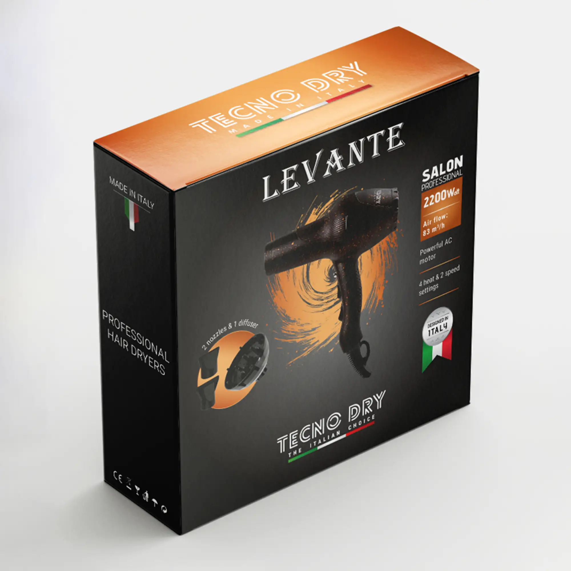 Tecno Dry Σεσουάρ Επαγγελματικό 2200w G.Levante Pro 2 Στόμια + 1 Φυσούνα