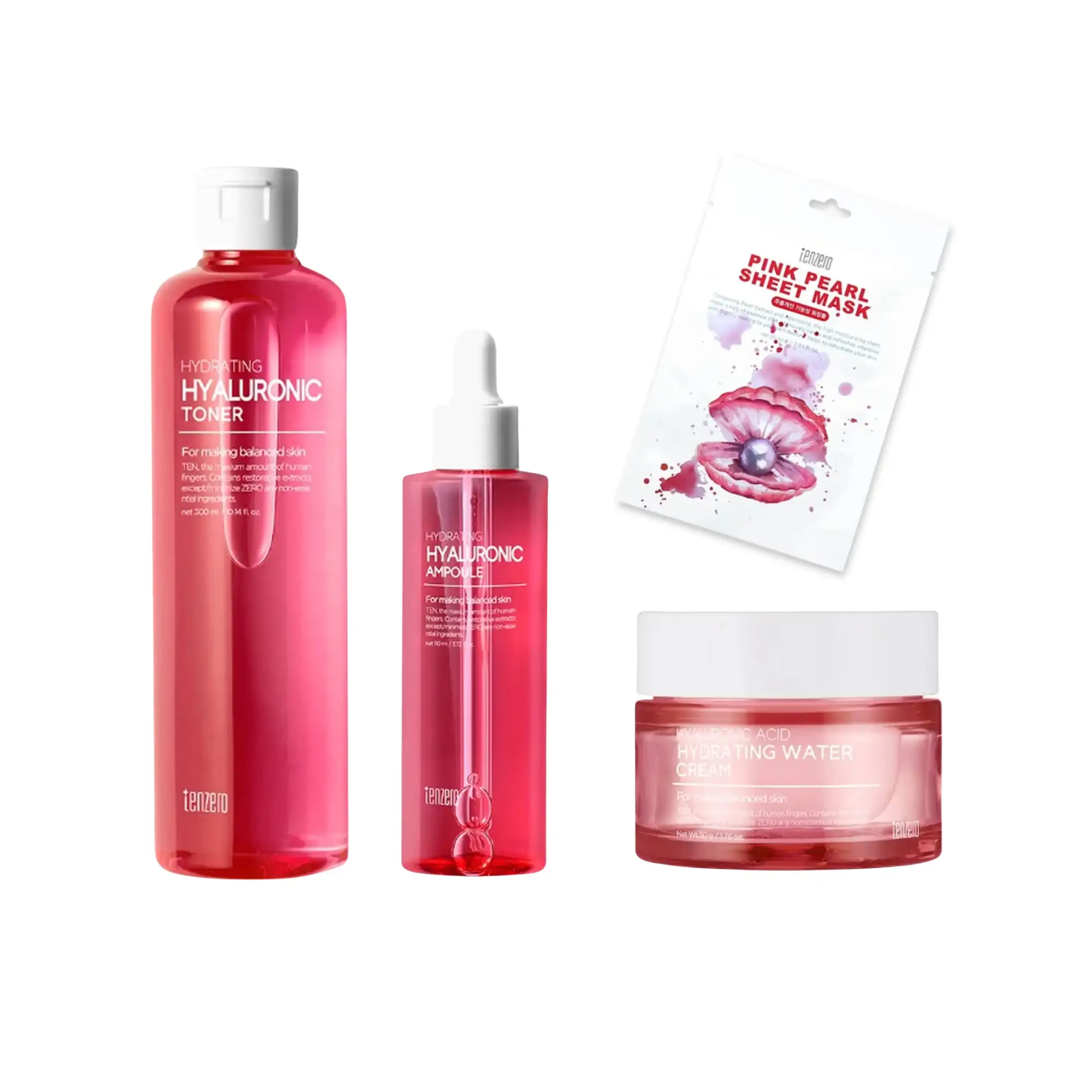 Προσφορά Tenzero Hydrating Hyaluronic Toner & Ampoule & Water Cream & Pink Pearl Sheet Mask